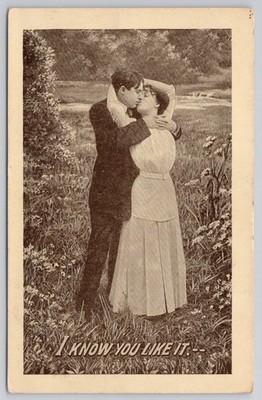 Vintage Couple Kissing Postcard I KNOW YOU LIKE IT Canton NY Postmarked 1910s