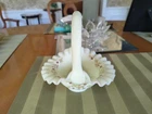 Vintage Fenton Satin Custard Uranium Glass Ruffled Basket Hand Painted / Signed