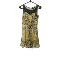 The Limited Floral Dress Sheer Neckline Sleeveless Yellow Gray Size 0