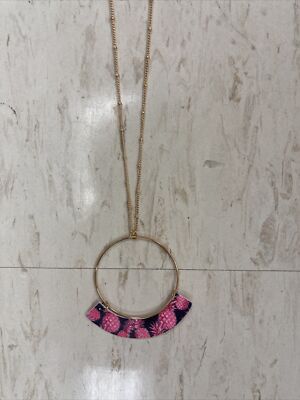 Simply Southern Long Necklace Circle Pineapple 29.5-32  Length Gold Chain NWT