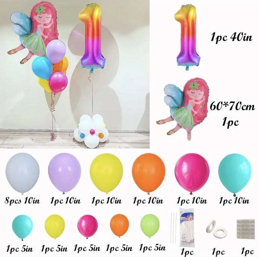 1er Cumpleaños Hadas Globos Paquete Cumpleaños Fiesta Decoraciones Edad 1 Niñas Ángel Foto 3 de 3