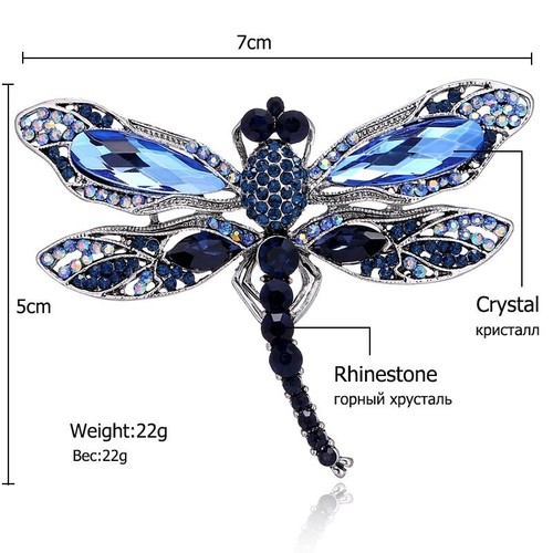 Fashion Crystal Vintage Dragonfly Brooch for Women Large Insect Pin Jewelry Gift - Picture 3 of 8