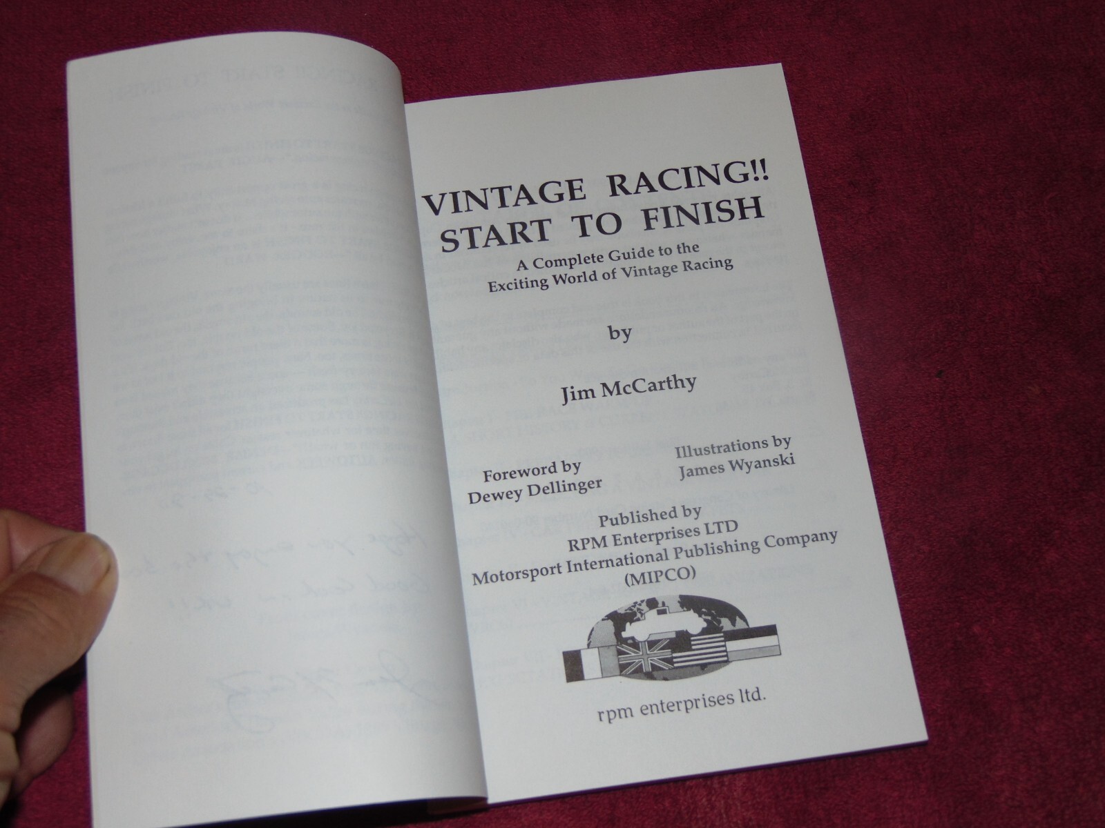 SIGNED 1990 1st SC BOOK: "VINTAGE RACING" BY JIM McCARTHY