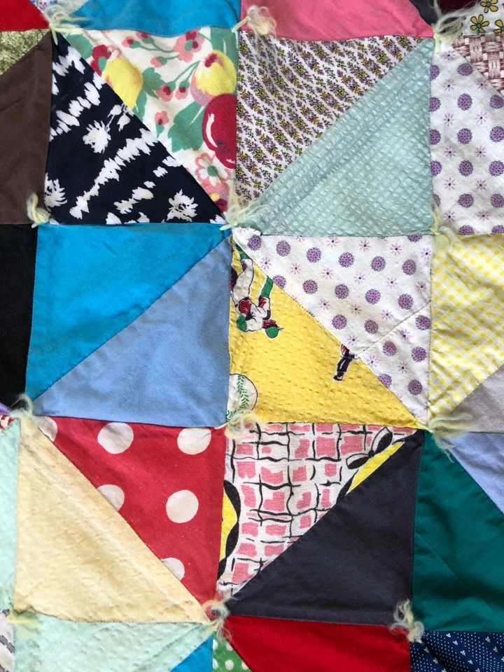 Multicolor Hand Stitched Quilt, Pyramid & Pinwheel - Image 4 of 4