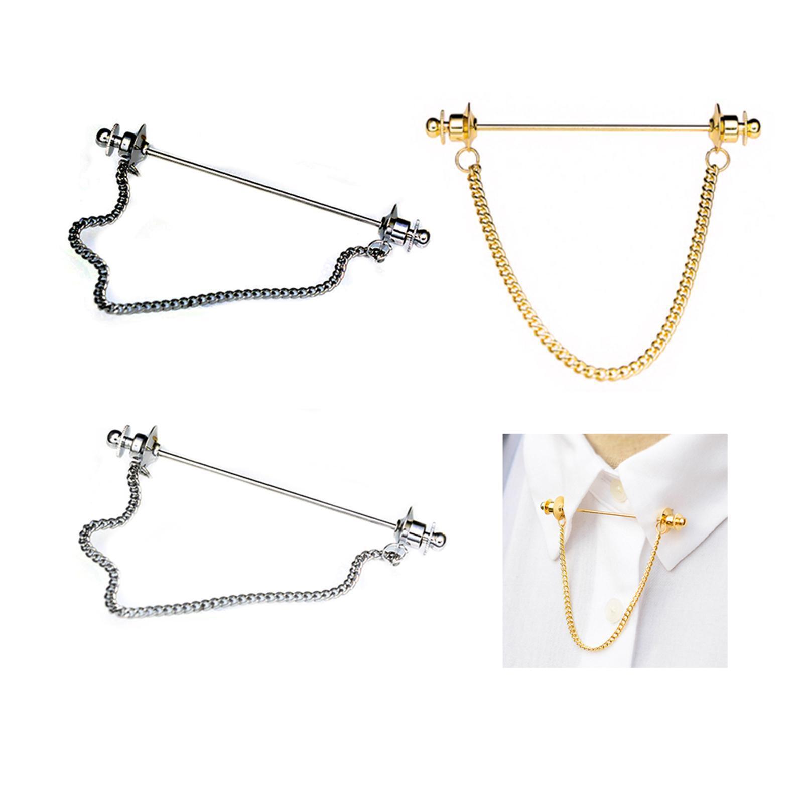 Fashion Collar Bar Pin for Men with Link Chain Formal Cravat Clasps ...