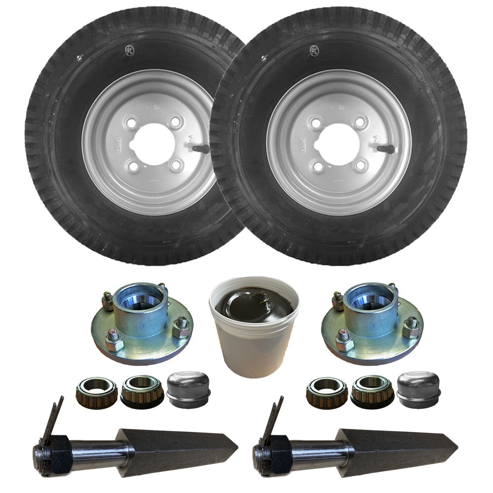 Trailer Axle Set 2 x Hubs 2 x Stub Axles 2 x 8"" Wheels 4ply C/W Bearing Grease