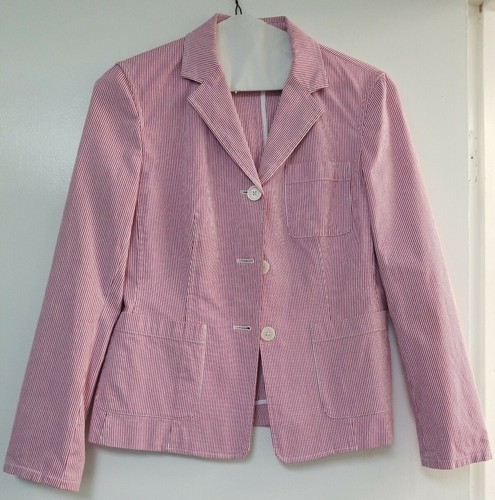 MICHAEL KORS Cotton Red White Pin Striped Blazer Jacket Womens Size 8