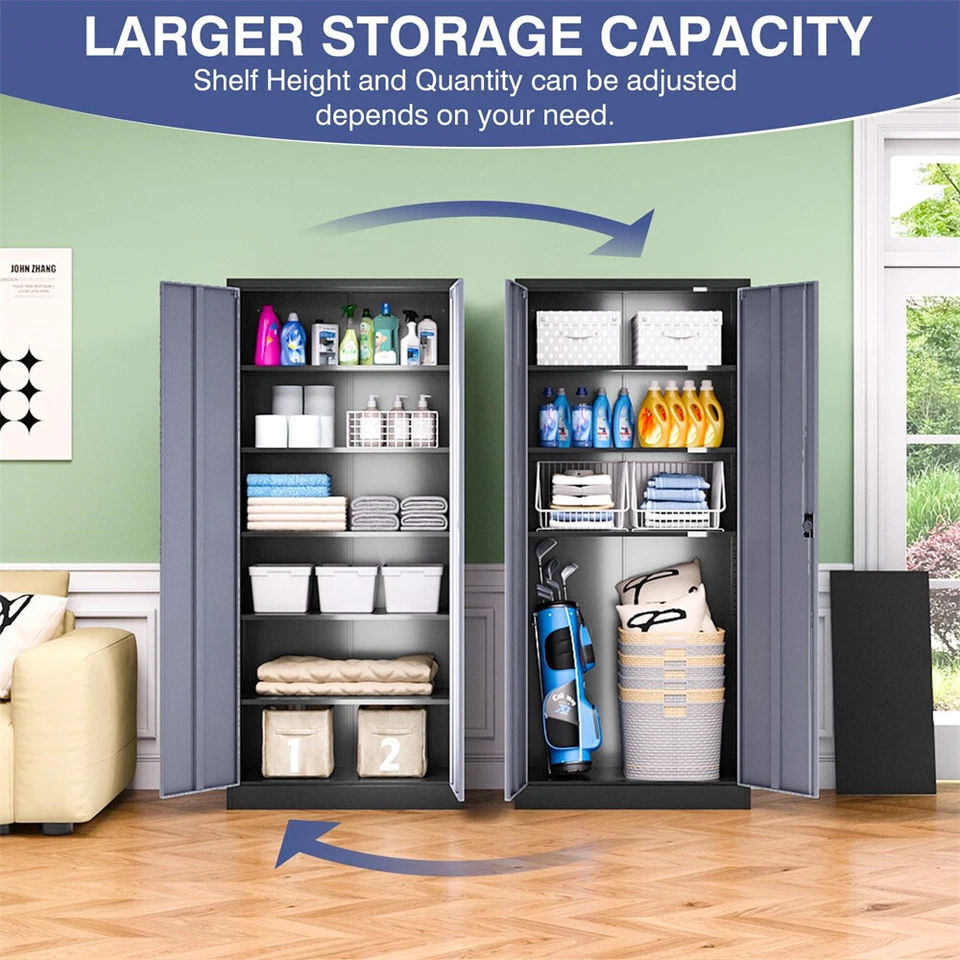 Metal Storage Cabinet with Adjustable Shelves and Locking Doors for Home Garage - Image 4 of 4
