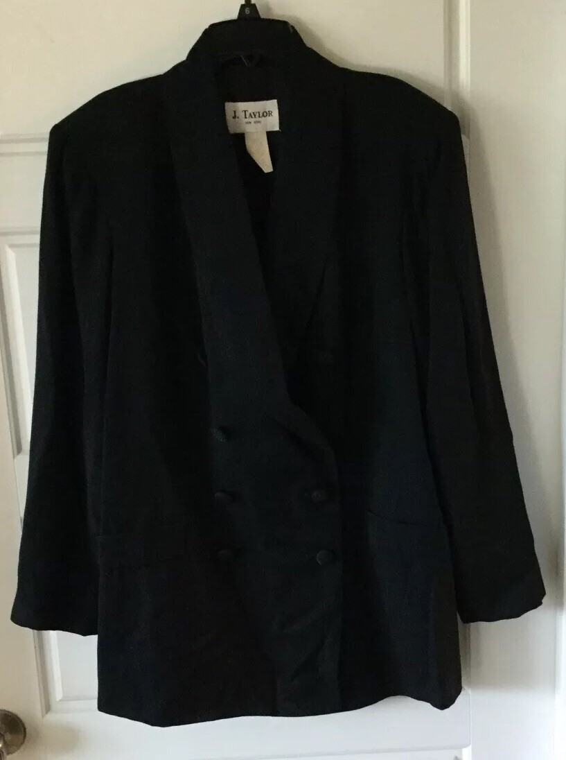 J Taylor Black Sz 16W Double Weave Double Beeasted Button