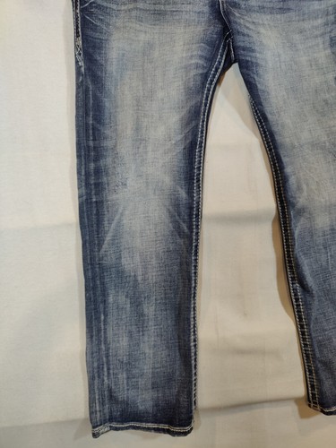 Rock Revival Jeans Mens 38 Thao Straight Leather Embroidered Pockets Denim Blue - Picture 6 of 11