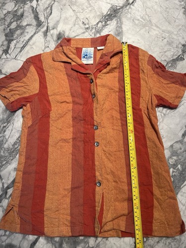 Vintage 90s Surf Mambo Goddess Women’s Orange Red Striped Button Up Polo Size 10 - Picture 4 of 5