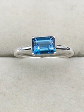 Natural London Blue Topaz Cut Gemstone 925 Sterling Silver Women Simple Ring