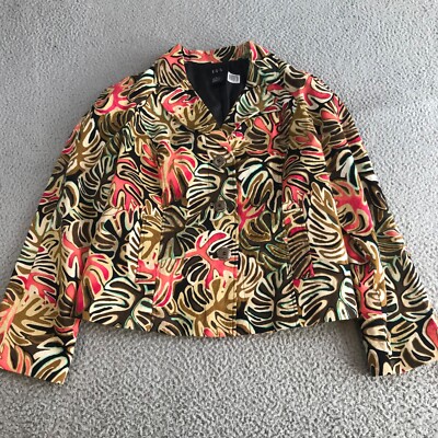 RQT Blazer Women's Medium Multi Color Leaf Print 100% Cotton Lined Button Front