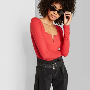 red square neck bodysuit