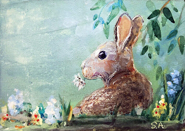 ACEO set 2 Bunnies bunny rabbit hares animal wildlife art miniature art prints