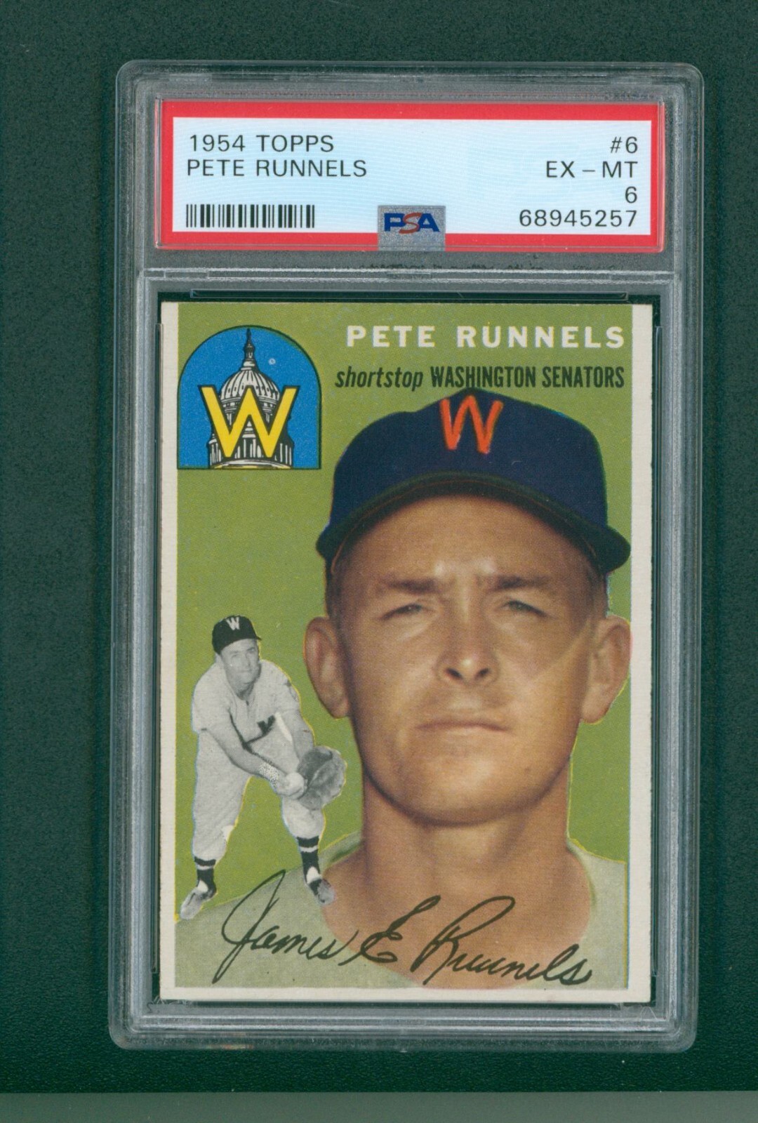 1954 Topps Baseball Card - #6 Pete Runnels, PSA 6 EXMT
