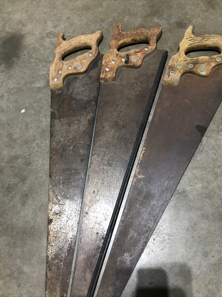 Lot of 3 Vintage Disston Hand Saws D8 ? with Thumbhole D20 ? Wheat