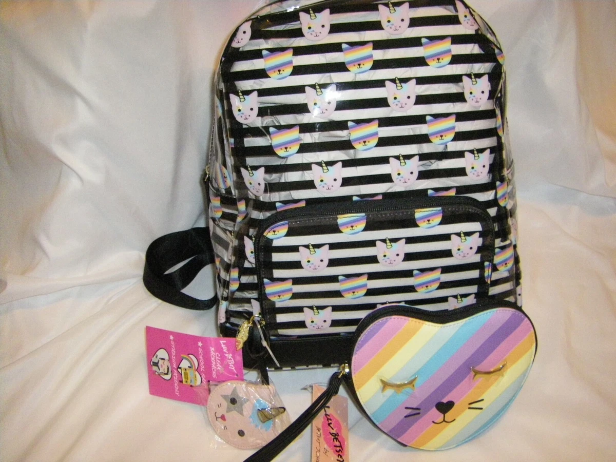 NWT BETSEY JOHNSON clear rainbow striped LUV BETSEY lips kiss backpack Betsey Johnson PVC Backpacks for Women for sale | eBay main image 3