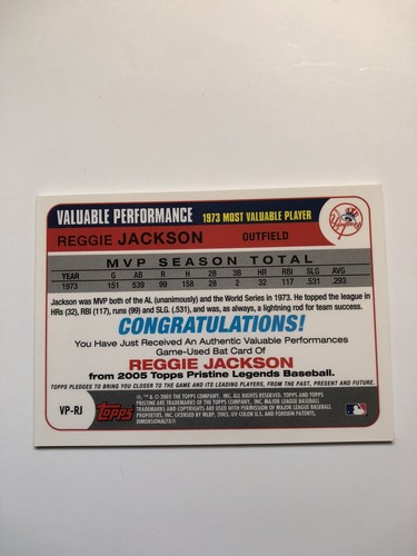 2005 Topps Pristine Legends Baseball Valuable Performance Reggie Jackskson relic - Picture 5 of 5