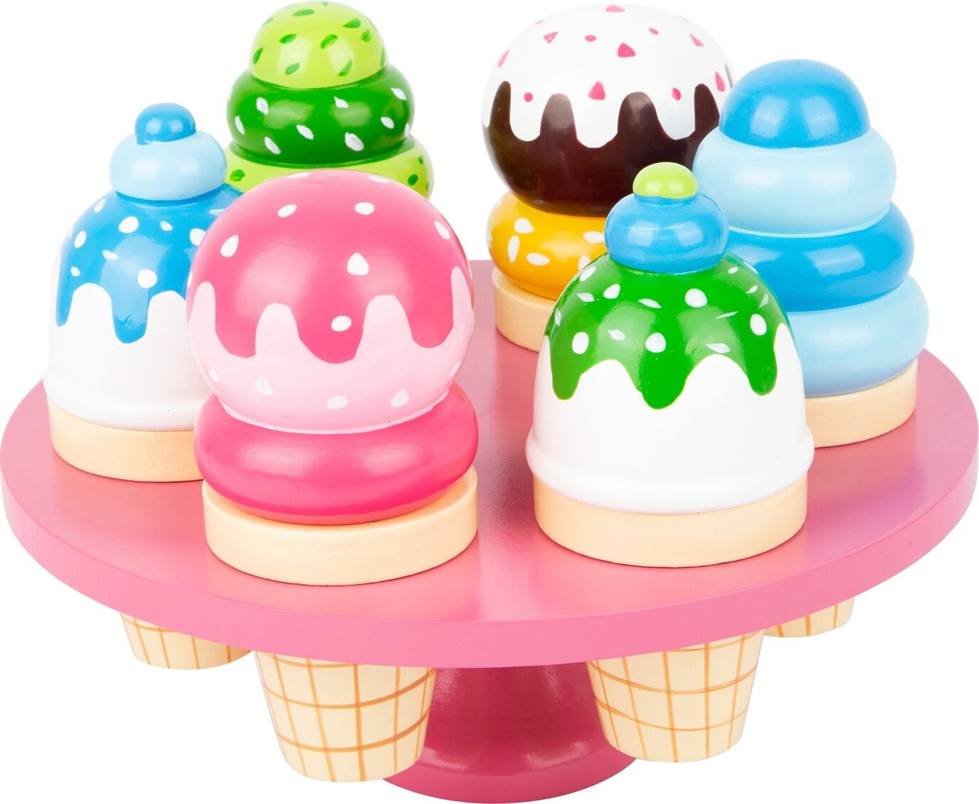Wooden Waffle Ice Cream Stand  13pcs Cones Ice Cream Pretend Play Imaginative