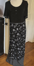 Vtg Carole Little Black & White Maxi Dress Size 12Tiered Hawaiian Print Vacation