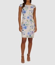 Adrianna Papell Women's Ivory Floral Lace Boatneck Cap Sleeve Dress Size 14