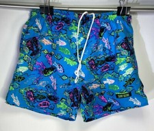 Vintage 90  s Surf Gear Neon Swim Trunks "Fishes Theme" Size 36/38