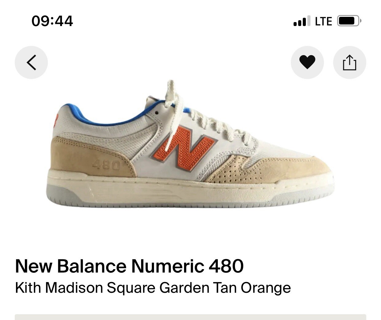 SIZE 10M New Balance Numeric 480 Kith Madison Square Garden Tan Orange