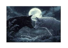 Wolf Full Moon Oil Painting Printed On Canvas,Black and White Wolves Art Prints