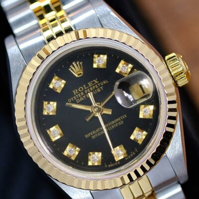 Rolex Datejust 69173 18KY & Steel Black Diamond Dial Fluted