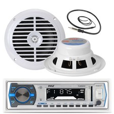 Pyle Usb Bluetooth Marine Radio, 6.5" Round And Box Speakers, Antenna,amplifier