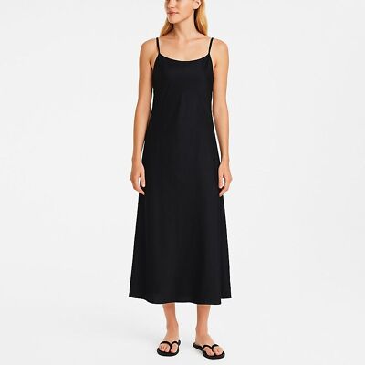 Rusty Black Satin Slip Dress Fits XS-S Adjustable Straps Minimal Surf Beachwear