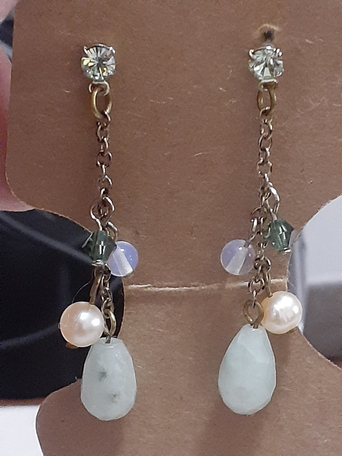 Multi stone cluster chain dangle drop earrings - image 9