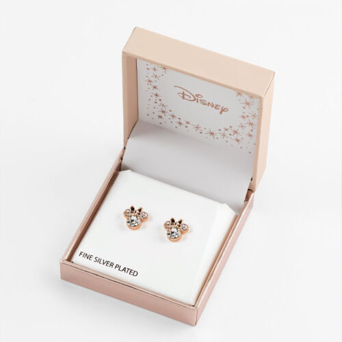 Disney Minnie Mouse Girls Rose Gold Plated Crystal Cubic Zirconia Stud Earrings - Picture 3 of 4