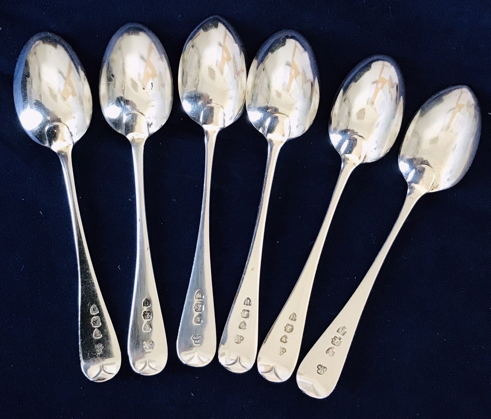 Set of Six Sterling Silver Spoons London 1895 Hallmark J.W over F.C