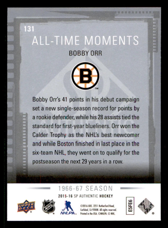 2015-16 SP Authentic #131 Bobby Orr ATM - Image 2 of 2