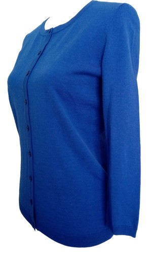 Talbots XS Cardigan Blue Button Up Round Neck 3/4 Sleeves Cotton Blend - Picture 7 of 8