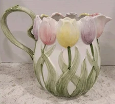 Omnibus Fitz and Floyd Tulips Pitcher/vase 8 3/4" 2 1/2 Quart