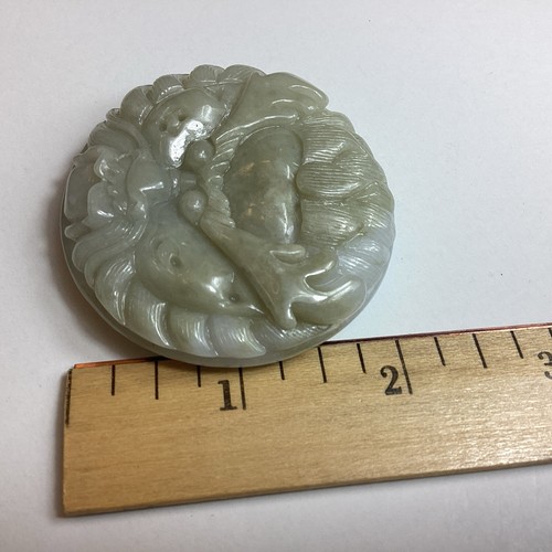 Light Tan One Sided Jadeite Dragon Face Translucent Belt Decor Piece - Picture 4 of 9