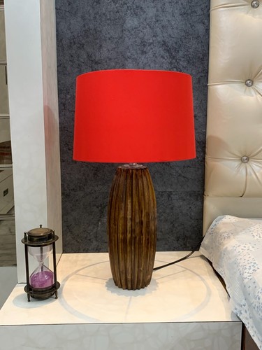 Wooden Pineapple Shape Table Lamp – Warm Glow + Red Shade | Coastal Decor - Picture 10 of 17