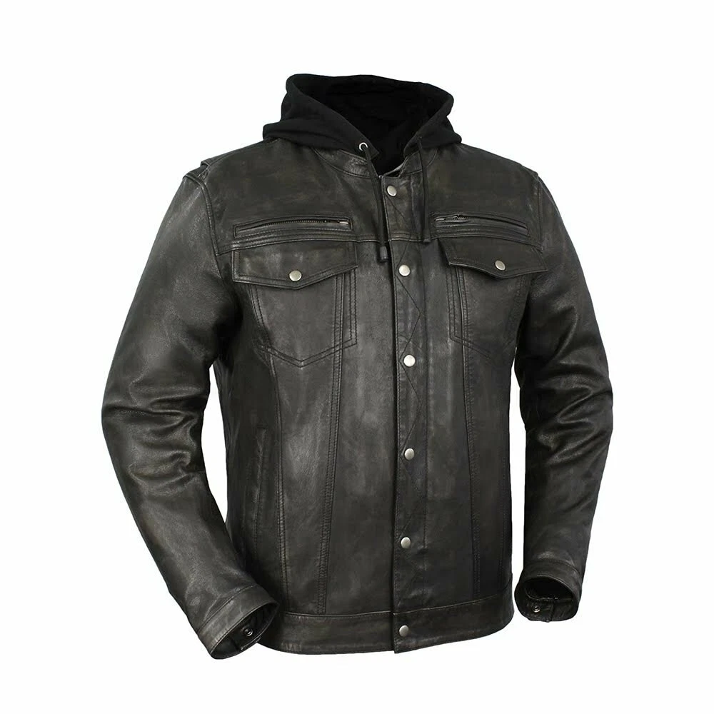 First Mfg Co Men's Vendetta Leather Jacket Black Olive, 4X-Large