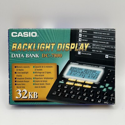Vintage Casio Hintergrundbeleuchtung Display Datenbank Planer Organizer DC-7800 Neu in Box