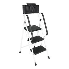 3 Step Ladder Handrails 500 lbs Folding Step Stool Ladder, Wide Non-Slip Pedal