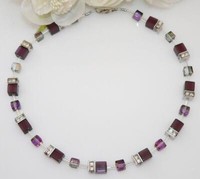 Halskette WüRfelkette Cat Eye Kristallglas Purple Lila Aubergine Strass 510X