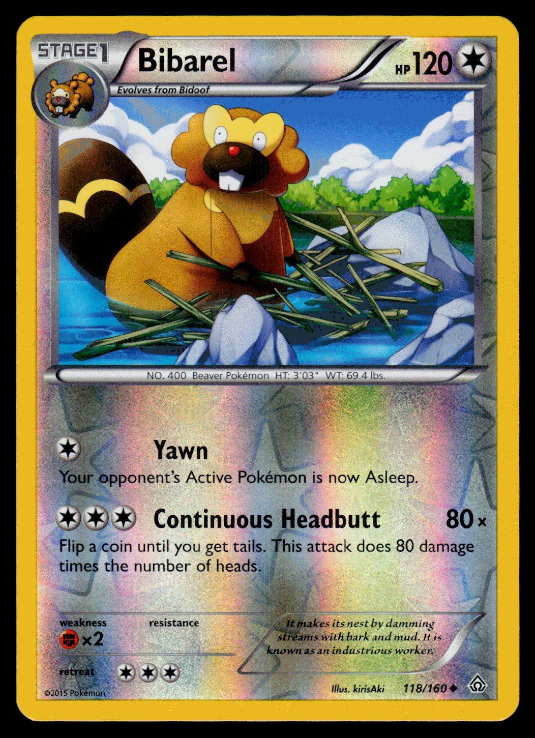 Pokemon - XY - Primal Clash Bibarel 118/160 Reverse Holo - NM