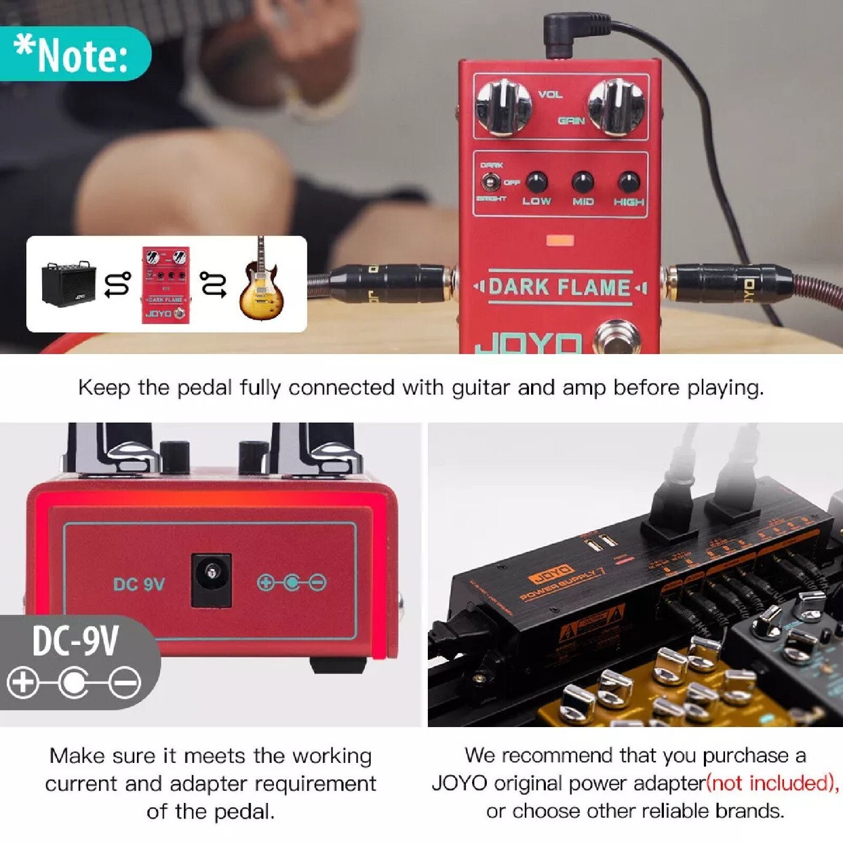 JOYO Dark Flame Distortion Guitar Pedal High Gain Metal Tone 3