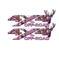 4x4 Pink Snowstorm DEER HEAD Decals Truck OFF ROAD Stickers - 2 Pack SEMI-GLOSS