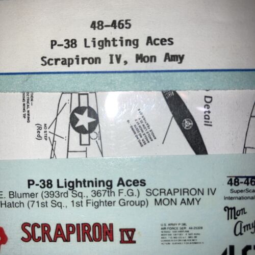 1:48 Rare SSI SUPER SCALE INTERNATIONAL DECAL 48-465 P-38 Lightning Aces - Picture 3 of 3
