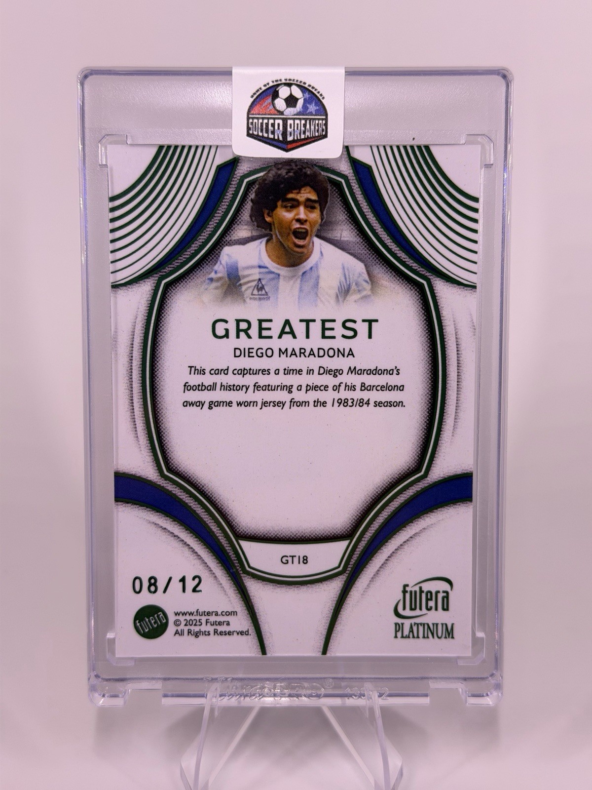 Diego Maradona 8/12 Match Worn Barcelona patch  Futera Platinum view 2
