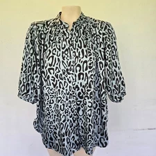 Rebecca minkoff Fleur Half Sleeve Blouse Blue And Black Leopard Print Size Small